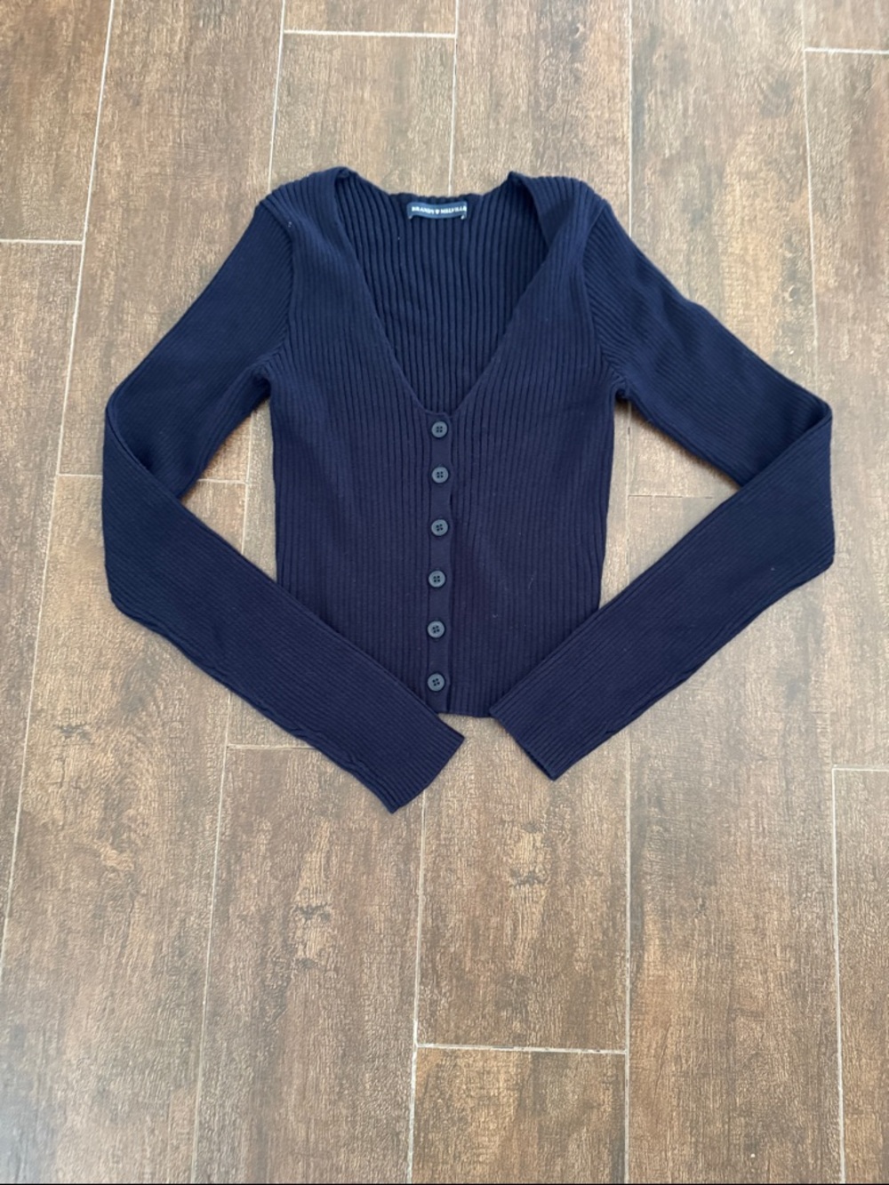 Brandy Melville Ribbed V-Neck Button-Front Women's Sweater - Navy